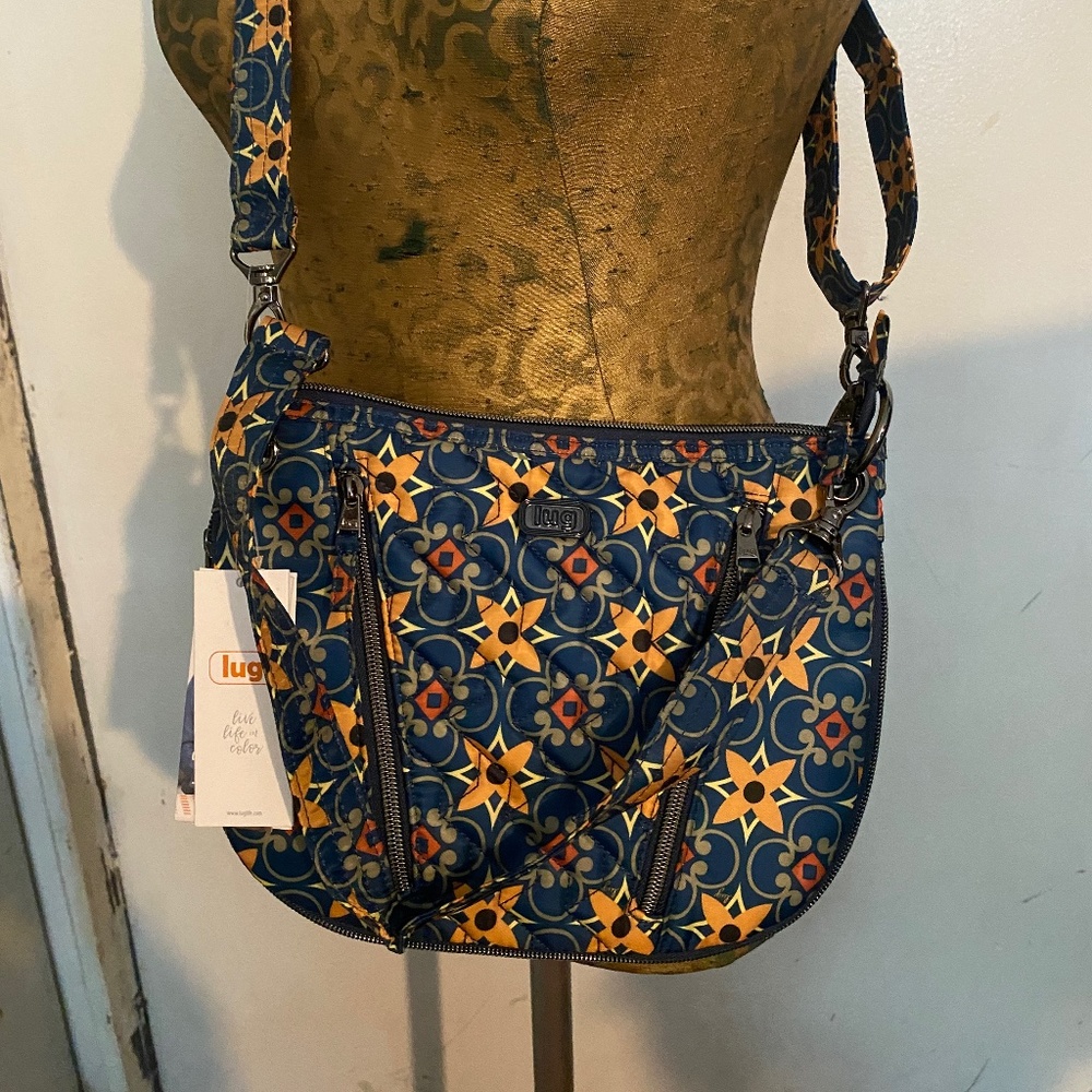 Navy Floral Lug Crossbody Bag